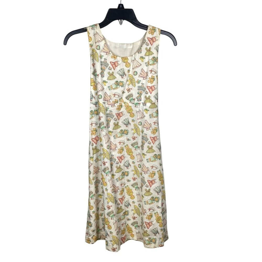 Vintage Handmade Childrens Dress Doll Teddy Bear Print Tie Back Sleeveless